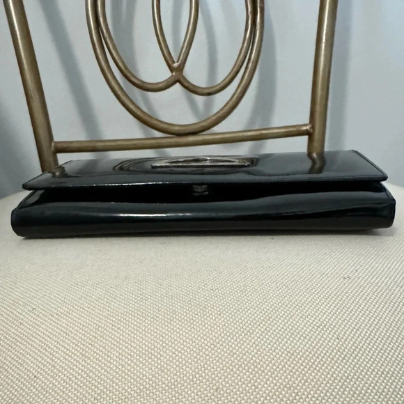 Vintage CHRISTIAN DIOR Evening Black Patent Leather Long Wallet Silver Logo - Picture 12 of 15
